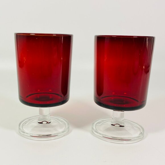 Set of 2 Acoroc France ruby red Wine Beverage Cavalier pedestal glasses 4"🇫🇷 - Picture 1 of 5